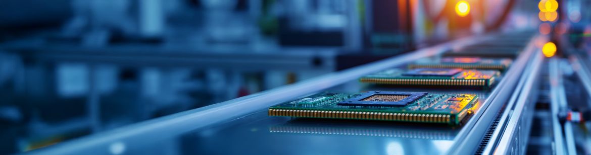 Semiconductor components on an automated production line in the electronics industry